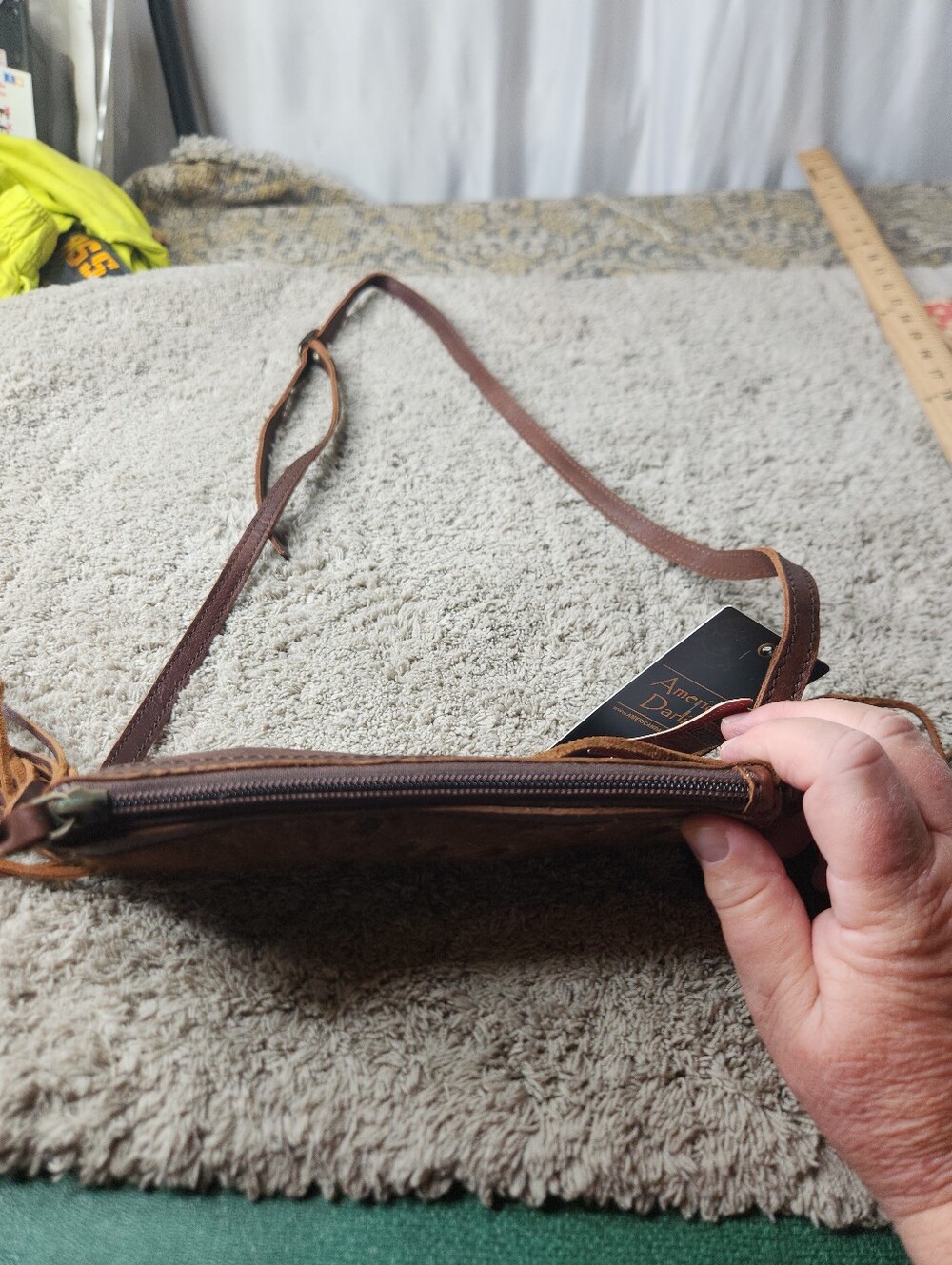 Brown & White Leather Crossbody Purse With Fringe - American Darling - Picture 13 of 16